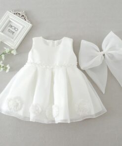 Vestido infantil menina bebê Festa Daminha Batizado Laço Grande Renda Branco Premium Luxo