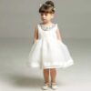 Vestido infantil menina bebê Pedrarias Tule Laço Renda Branco Premium Luxo