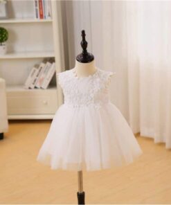 Vestido infantil menina bebê Princesa Festa Casamento batizado Renda Manga Curta Branco Premium Luxo