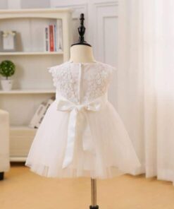 Vestido infantil menina bebê Princesa Festa Casamento batizado Renda Manga Curta Branco Premium Luxo