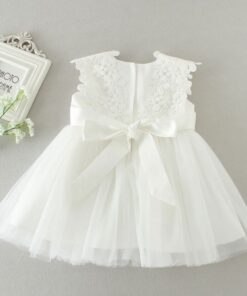 Vestido infantil menina bebê Princesa Festa Casamento batizado Renda Manga Curta Branco Premium Luxo