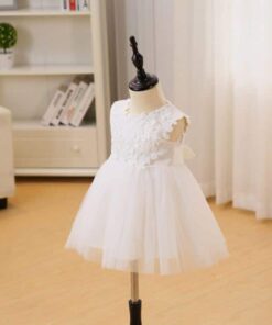 Vestido infantil menina bebê Princesa Festa Casamento batizado Renda Manga Curta Branco Premium Luxo