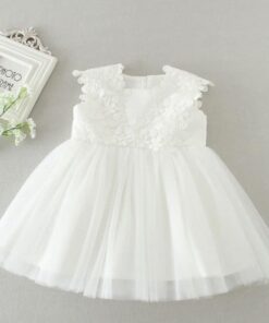 Vestido infantil menina bebê Princesa Festa Casamento batizado Renda Manga Curta Branco Premium Luxo