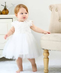 Vestido infantil menina bebê Princesa Festa Casamento batizado Renda Manga Curta Branco Premium Luxo