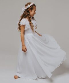 Vestido Helena Longo em Renda Chantilly Elegante infantil menina 1ª  Comunhão Festa Daminha Batizado Branco Premium Luxo - Auhe Kids