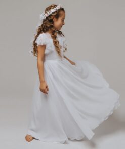 Vestido Longo infantil elegante menina Rendas flor primavera verão Festa Daminha Batizado Branco Premium Luxo
