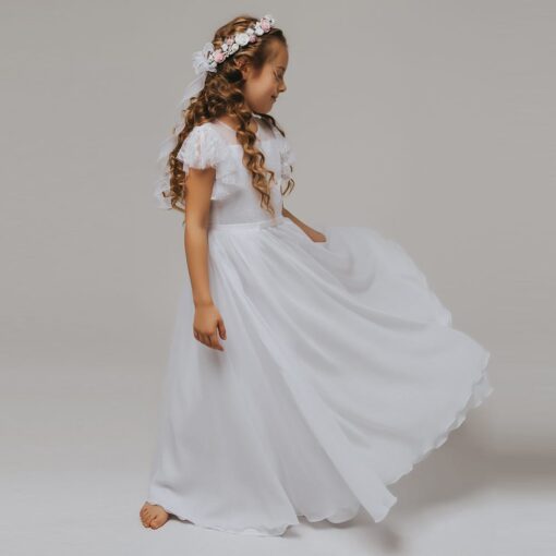 Vestido Longo infantil elegante menina Rendas flor primavera verão Festa Daminha Batizado Branco Premium Luxo