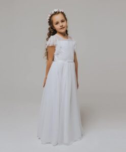 Vestido Longo infantil elegante menina Rendas flor primavera verão Festa Daminha Batizado Branco Premium Luxo
