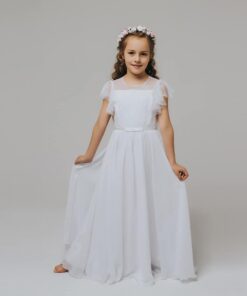 Vestido Longo infantil elegante menina Rendas flor primavera verão Festa Daminha Batizado Branco Premium Luxo