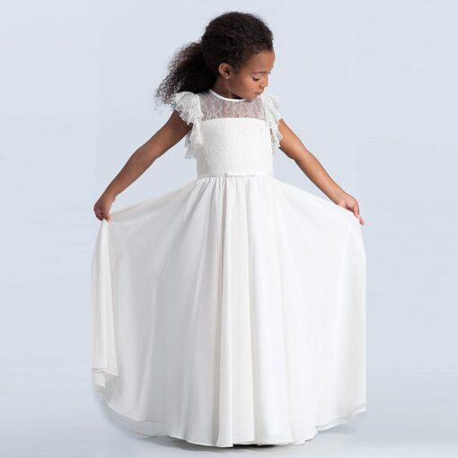 Vestido Longo infantil elegante menina Rendas flor primavera verão Festa Daminha Batizado Branco Premium Luxo