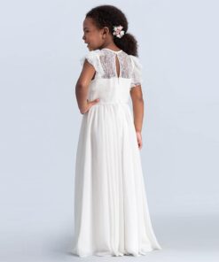 Vestido Longo infantil elegante menina Rendas flor primavera verão Festa Daminha Batizado Branco Premium Luxo