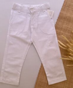 Calça Premium em Flamê Branca Textura de Linho Infantil Masculina Festas batizado Casamentos