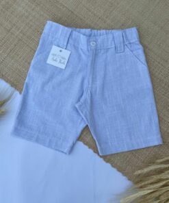 Bermuda em Tecido Flamê Textura Linho Azul Bebê infantil masculina Festas menino batizados casamento