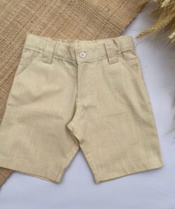 Jardineira Premium Linho Bege Macacão Menino Bermuda Infantil Luxo