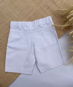 Jardineira Premium Linho Bege Macacão Menino Bermuda Infantil Luxo