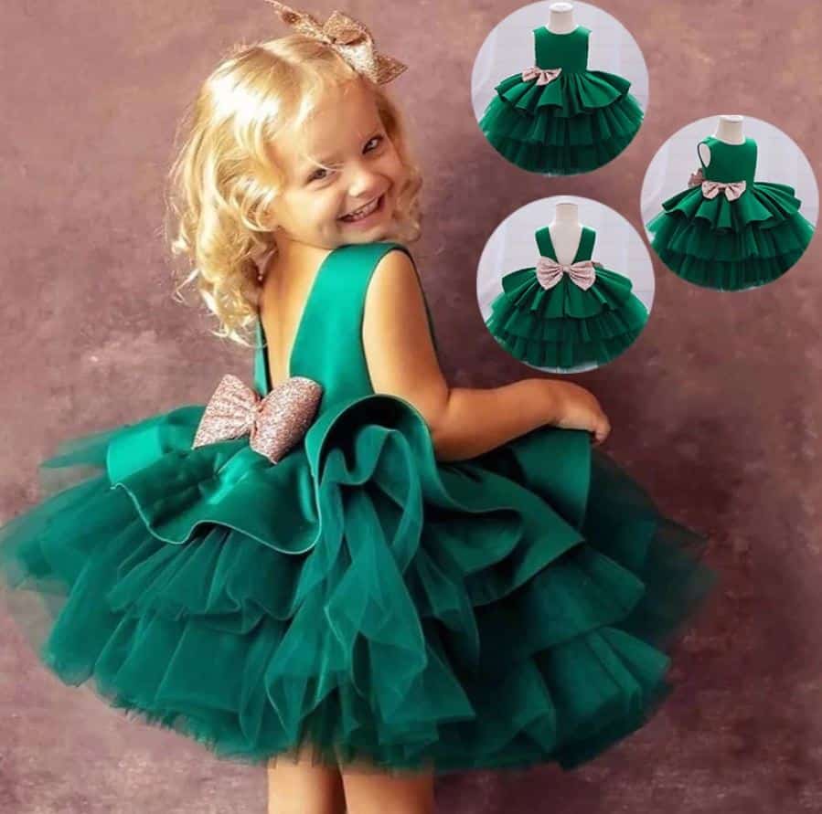 Vestido infantil menina Festa Natal casamento Aniversário Renda tutu  Premium Luxo Verde - Auhe Kids