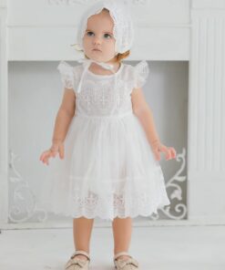 Vestido Aurora infantil menina bebê Verão Festa Casamento batizado Renda Manga Curta Branco Premium Luxo