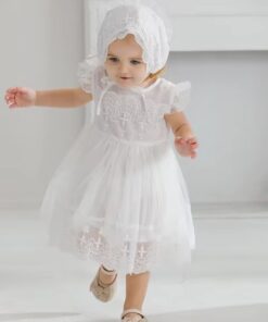 Alternative view of Vestido Aurora infantil menina bebê Verão Festa Casamento batizado Renda Manga Curta Branco Premium Luxo