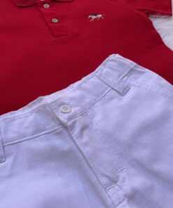 Alternative view of Conjunto Infantil Menino Camisa Polo Manga Curta Vermelha  Calça Linho branca