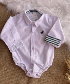 Body Branco Infantil menino detalhe Verde Festa natal Batizado Casamento