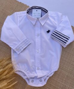 Body Branco Infantil menino detalhe Azul Marinho Festa natal Batizado Casamento