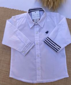 Camisa Infantil menino Branca com detalhe Azul Marinho Festa natal Batizado Casamento
