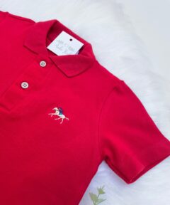 Camisa Polo Infantil menino Vermelha Festa Natal manga curta