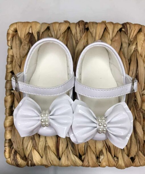 Sapato Sapatilha Infantil Joana Feminino Branco Laço com perolas Batizado Menina do 16 ao 21