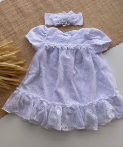 Alternative view of Vestido infantil Batizado e Festas Ano Novo menina com Renda Flores e Faixa de cabeça