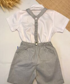 Alternative view of Conjunto Luxo Premium Infantil Menino Camisa Bermuda e Gravata e Suspensório Cinza Rustico