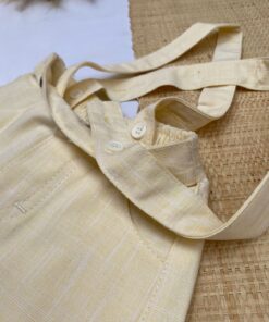 Conjunto Batizado Casamento infantil menino Verão Camisa manga curta e Jardineira bermuda Linho Amarelo