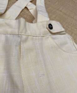 Conjunto Batizado Casamento infantil menino Verão Camisa manga curta e Jardineira bermuda Linho Amarelo