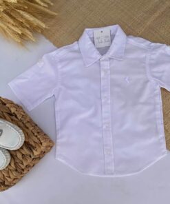 Conjunto Batizado Casamento infantil menino Verão Camisa manga curta e Jardineira bermuda Linho Amarelo