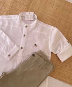 Alternative view of Conjunto Infantil Menino Bata Manga Longa Calça Sarja Marfim Premium