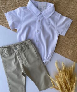 Conjunto Infantil Menino Body Manga Curta Calça Sarja Premium Luxo