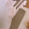 Conjunto Infantil Menino Body Tricoline Manga Longa Calça Sarja Gravata e Suspensório Bege