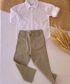 Conjunto Infantil Menino Camisa Manga Longa Calça Sarja Festas Batizado Casamento Luxo