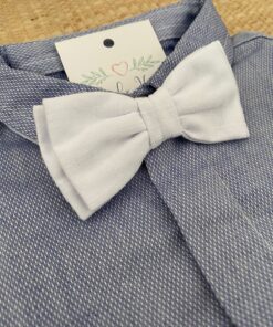 Gravata borboleta Dupla em Tecido Flamê Textura Linho infantil masculina Batizado Casamento Festas Branca