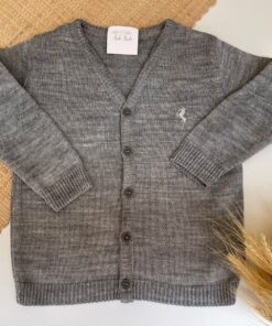 Alternative view of Cardigã Cinza Suéter Tricot gola v Casaco infantil menino luxo