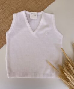 Alternative view of Colete Branco Tricot gola v Bordado Cavalinho infantil menino Festas Batizado luxo