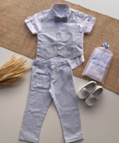 Alternative view of Conjunto Batizado infantil menino Camisa Calça Gravata Colete em Tecido Flamê Azul Bebê Luxo