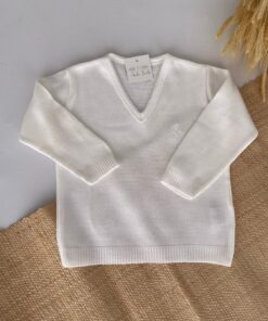 Alternative view of Pulôver Casaco Branco Suéter Tricot gola v Bordado Cavalinho infantil menino Festas Batizado luxo