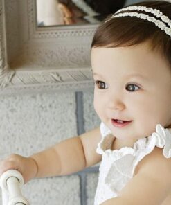 Alternative view of Tiara Faixinha de Cabeça de Pérolas com Strass para Bebês 0 a 24 Meses Batizado e Festas