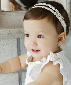 Tiara Faixinha de Cabeça de Pérolas com Strass para Bebês 0 a 24 Meses Batizado e Festas