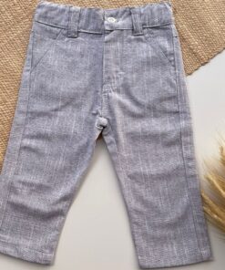 Calça Premium em Flamê Cinza Textura de Linho Infantil Masculina Festas batizado Casamentos