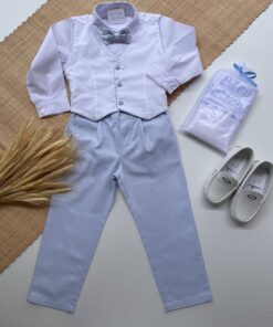 Alternative view of Conjunto Batizado Infantil Menino Camisa Colete Branco Calça e Gravata Borboleta Azul-bebê