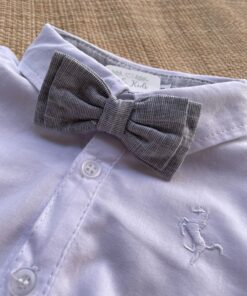 Gravata borboleta Dupla em Tecido Flamê Textura Linho infantil masculina Batizado Casamento Festas Cinza