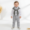 Roupa de Batizado menino Conjunto Henrique Casamento Bebê menino Body Calça Tecido Flamê Gravata Cardigã Cinza Luxo