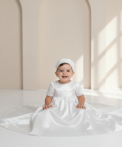 Mandrião Menino Levi infantil bebê batizado em Algodão Branco com Chapéu Luxo