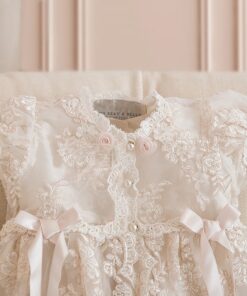 Mandrião infantil bebê batizado Vestido Renda Branco Touca Super Premium Luxo